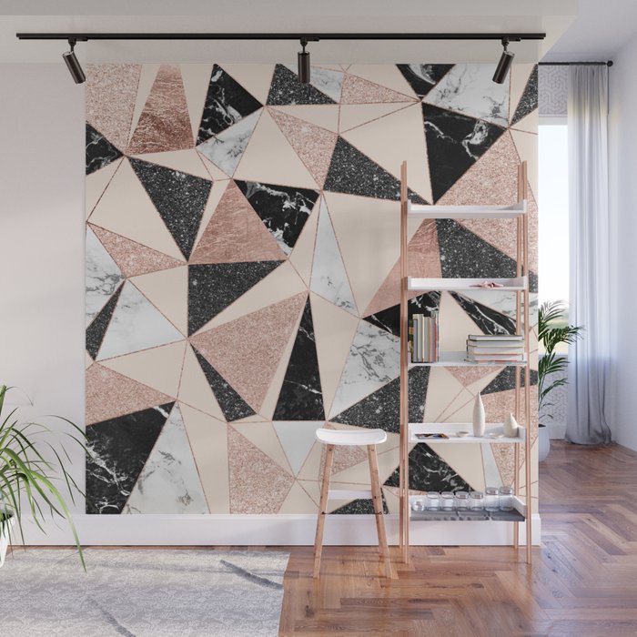 Modern Black White Marble Rose Gold Glitter Foil Geometric Abstract Triangles Pattern Wall Mural By Girlytrend Society6 Shop the latest fashions online. modern black white marble rose gold glitter foil geometric abstract triangles pattern wall mural by girlytrend