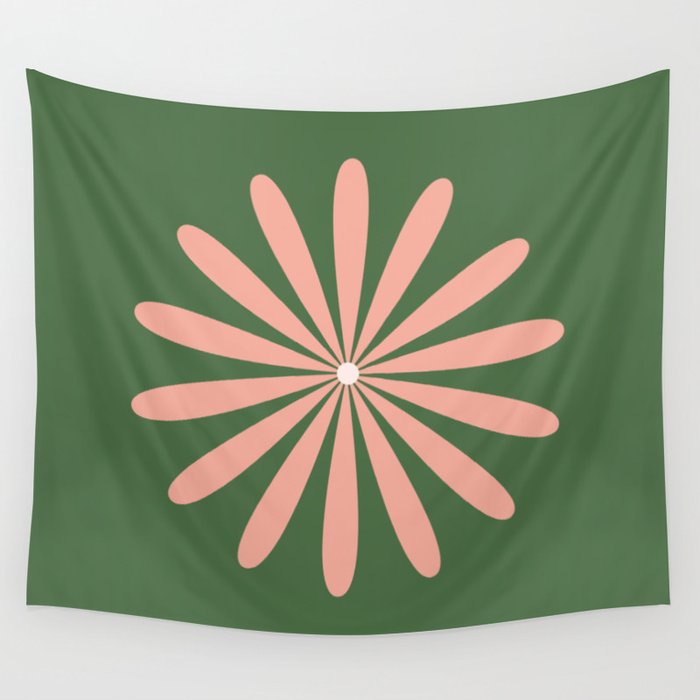 Big Daisy Retro Minimalism in Blush and Green Wall Tapestry by ...