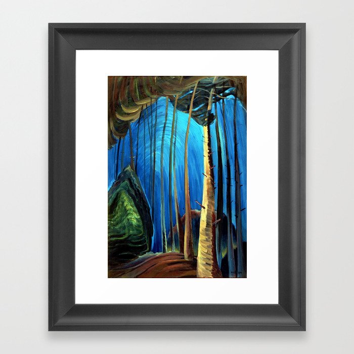 Big Sky Country, Forest Morning Blue portrait painting by Emily Carr Framed Art Print