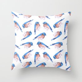 Eastern bluebird or Sialia sialis watercolor birds painting Throw Pillow