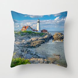 Ocean Beach New England Lighthouse Portland Landscape Throw Pillow