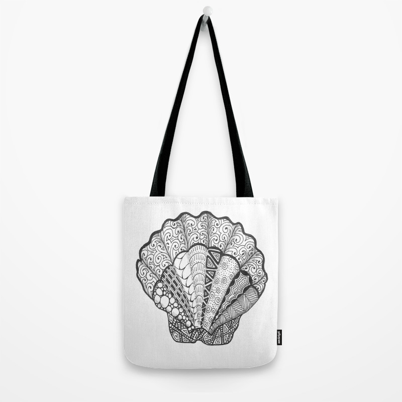 Scallop Seashell Art Decorative Beach Themed Doodle Tote Bag By