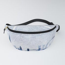 London Skyline Map Watercolor Navy Blue, Print by Zouzounio Art Fanny Pack