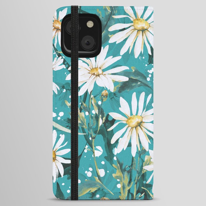 Bluish meadow of daisies iPhone Wallet Case