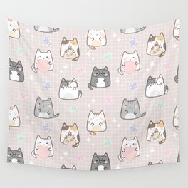 Cute Kawaii Cats with Hearts and Butterflies Wall Tapestry