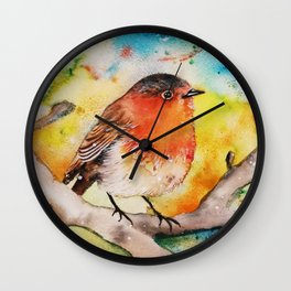 Red Robin Watercolor Wall Clock