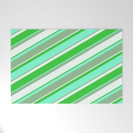 [ Thumbnail: Aquamarine, Dark Sea Green, Mint Cream & Lime Green Colored Lined Pattern Welcome Mat ]