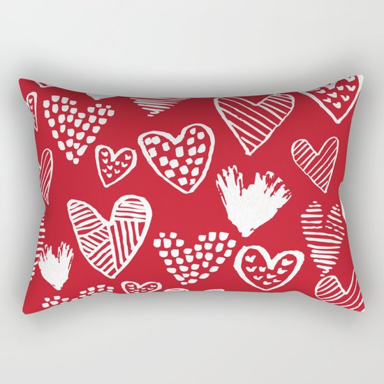 Herats red and white pattern minimal valentines day cute girly gifts hand drawn love patterns Rectangular Pillow