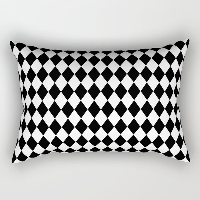 Classic Black and White Harlequin Diamond Check Rectangular Pillow