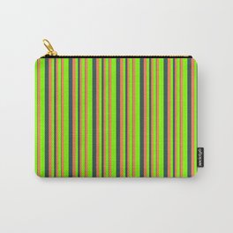 [ Thumbnail: Chartreuse, Coral, and Dark Slate Gray Colored Lines/Stripes Pattern Carry-All Pouch ]