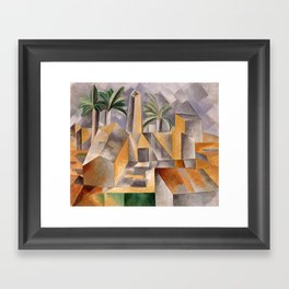 Tropical Oasis, Palms and cityscape landscape painting by Pablo Picasso Framed Art Print