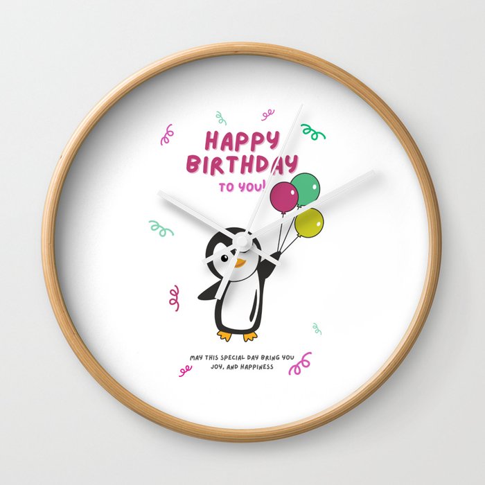 Penguin Wishes Happy Birthday To You Penguins Wall Clock
