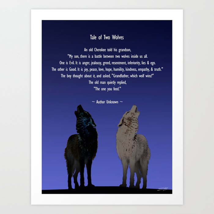 Tale of Two Wolves Art Print