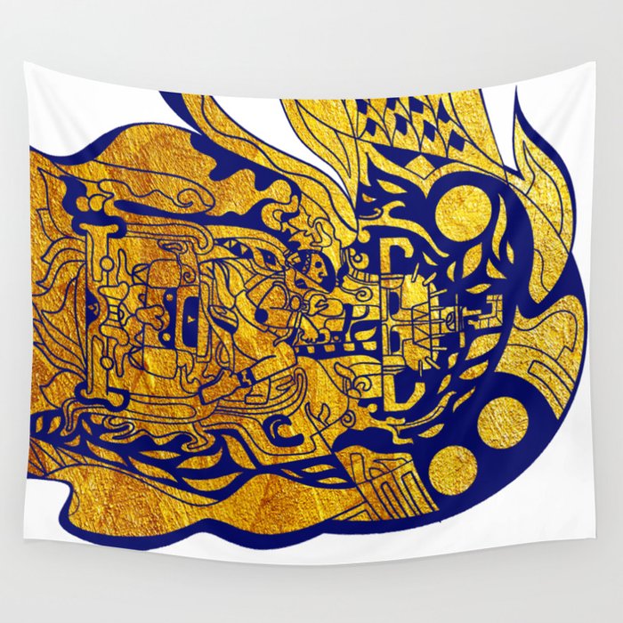 pakal the alien mayan astronaut in mexican pattern wallpaper ecopop  Wall Tapestry