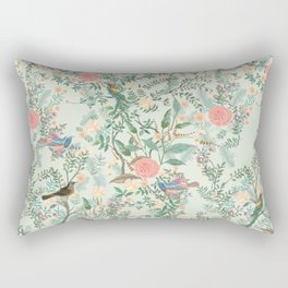 Chinoiserie Mint Green Pink Fresco Floral Garden Oriental Botanical  Rectangular Pillow