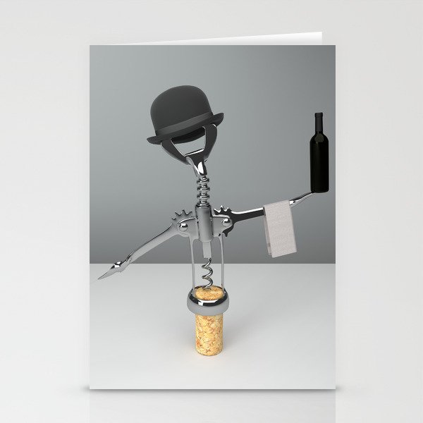 The surreal  Corkscrew  with the bottle of wine Stationery Cards