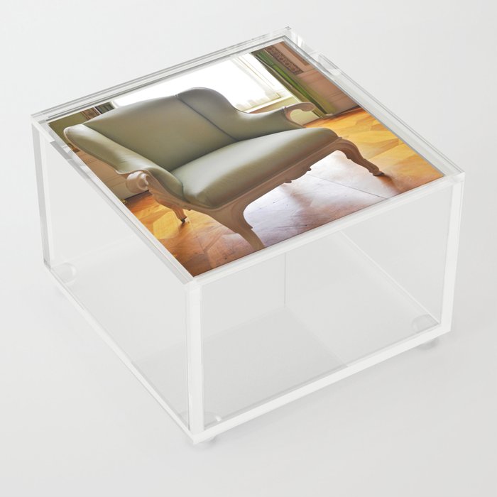 Medieval Castle life | Royal lounge furniture | Pale green and white wooden armchair Acrylic Box