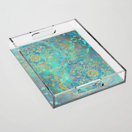 Sapphire & Jade Stained Glass Mandalas Acrylic Tray