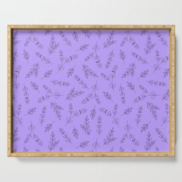 Pattern with contour sprigs of lavender on lilac background Serving Tray