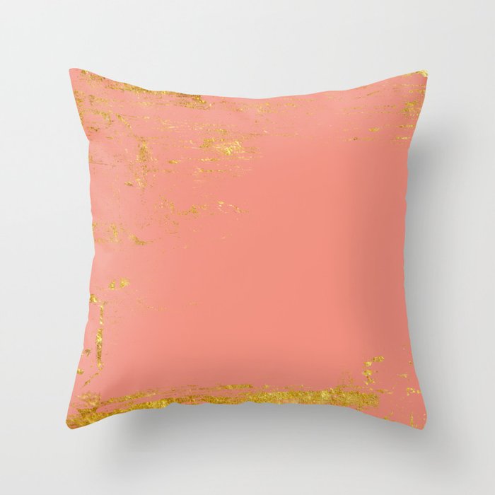 Coral gold grunge Throw Pillow