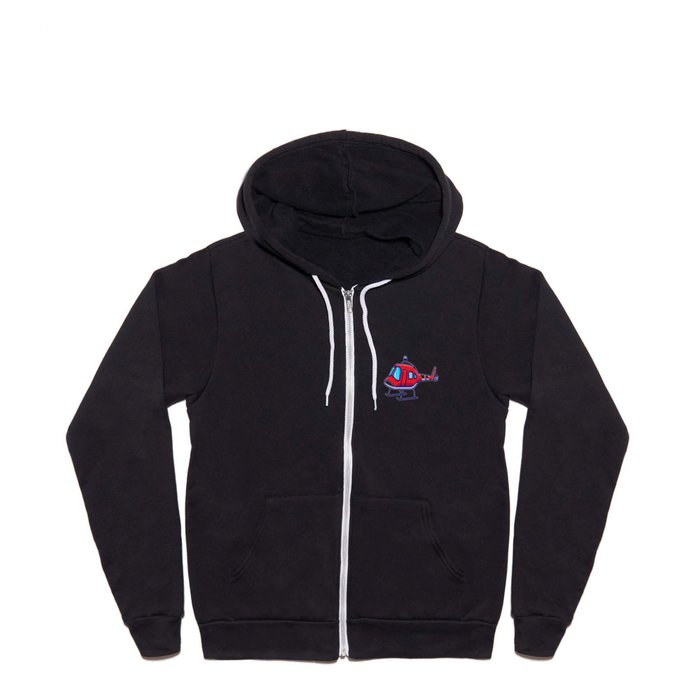Illustrated Flying Red Helicopter Full Zip Hoodie