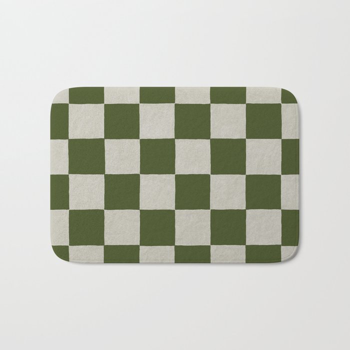 checkerboard hand-painted-olive Bath Mat