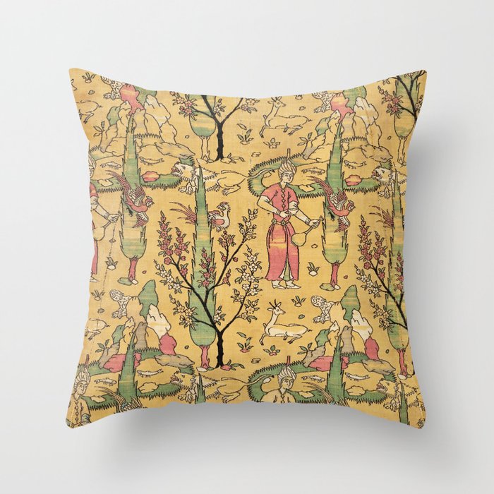 Vintage Landscape with Wine Bearers, Trees and Animals Throw Pillow