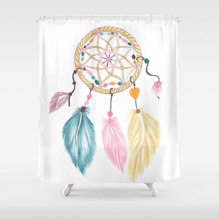 Bright watercolor boho dreamcatcher feathers Shower Curtain