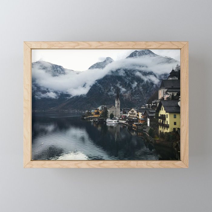 Village Near a Lake (Hallstatt, Austria) Framed Mini Art Print