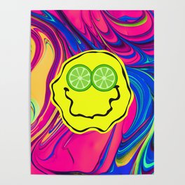 Psychedelic Lime Eyes Smiley Poster