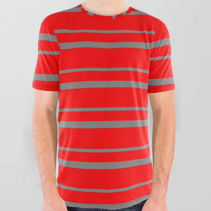 Red & Gray Colored Pattern of Stripes All Over Graphic Tee