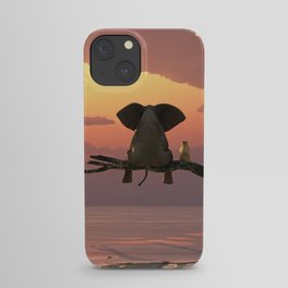 elephant and dog sit on a tree during a flood(2) iPhone Case