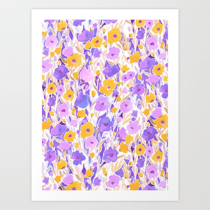 Flower Field Yellow Lilac Art Print