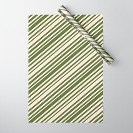 [ Thumbnail: Beige & Dark Olive Green Colored Pattern of Stripes Wrapping Paper ]