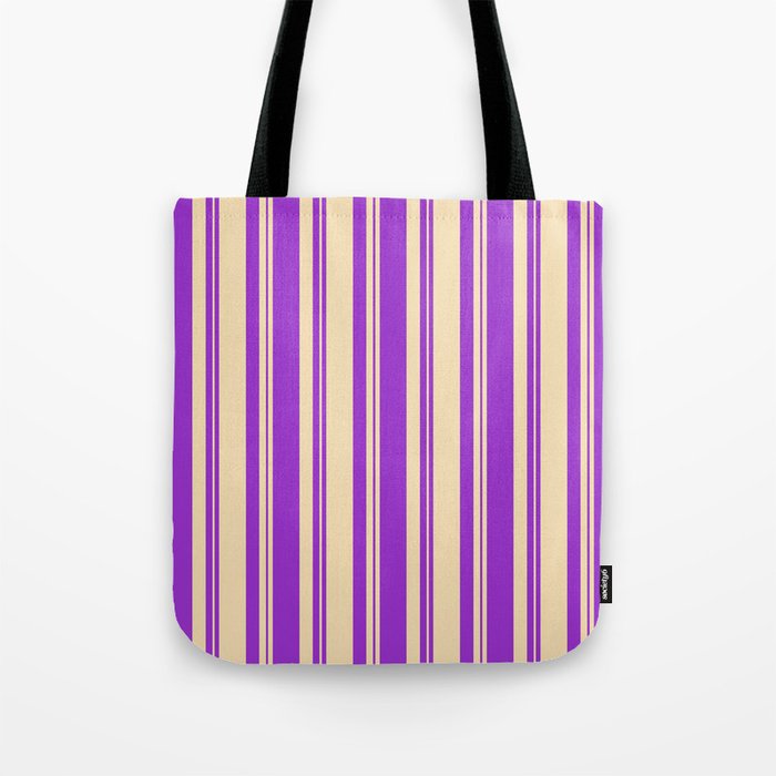 Dark Orchid and Tan Colored Pattern of Stripes Tote Bag