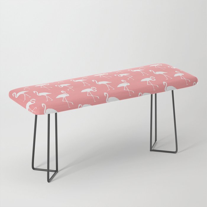 White flamingo silhouettes seamless pattern on sweet pink background Bench