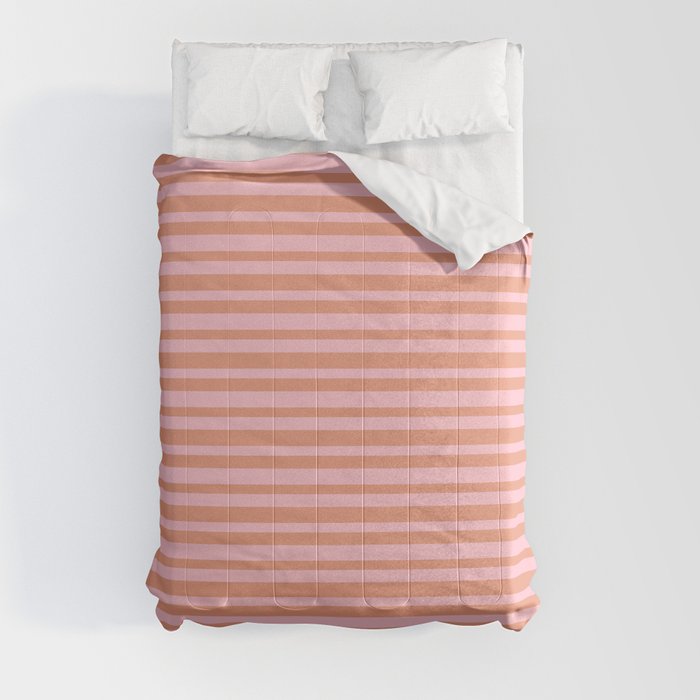 Dark Salmon and Pink Colored Lined Pattern Comforter