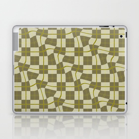 Warped Checkerboard Grid Illustration Green Yellow Laptop & iPad Skin