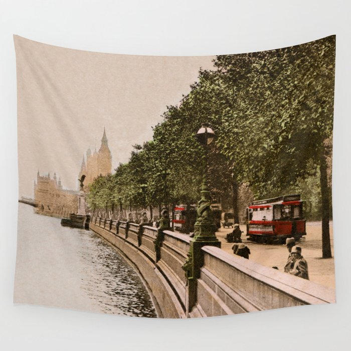 Vintage The Embankment, River Thames, London Wall Tapestry by aapshop  Society6