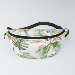 Palm Monstera Leaves Pattern With Birds Fanny Pack