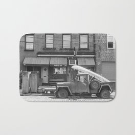 Sunny's Side of the Street Bath Mat | Vintage, Streetphotography, Classic, Digital, Film, Photo, Sunny, Redhook, Truck, Black And White 