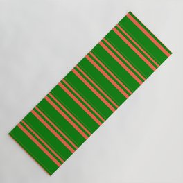 [ Thumbnail: Red & Green Colored Lines Pattern Yoga Mat ]
