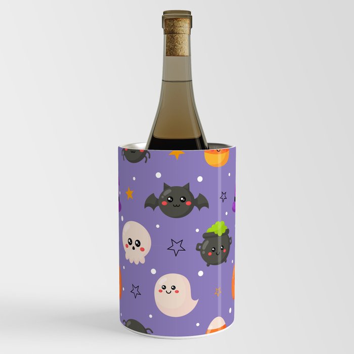 Halloween Seamless Pattern with Funny Spooky on Purple Background Wine Chiller