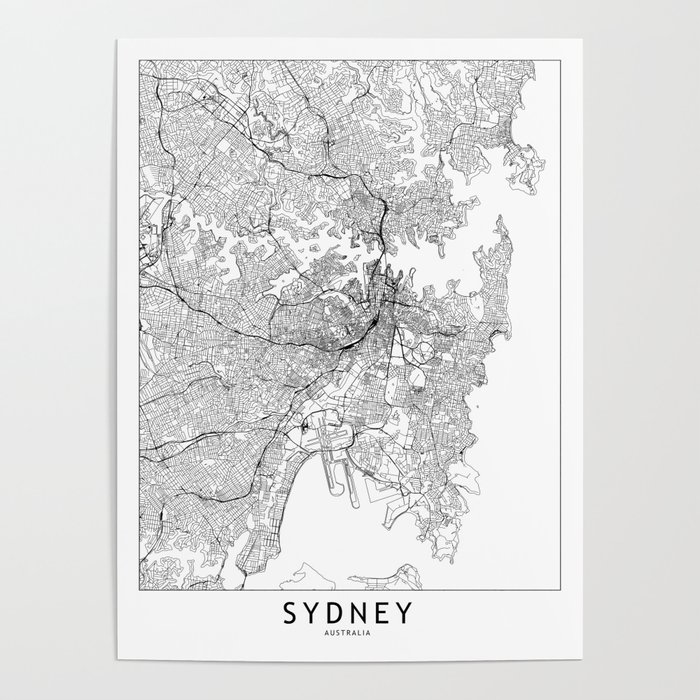 Sydney White Map Poster