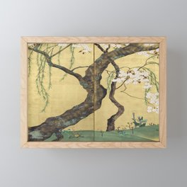 Cherry Tree Japanese Edo Period Six-Panel Gold Leaf Screen Framed Mini Art Print