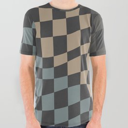 Neutral greys wavy checker All Over Graphic Tee