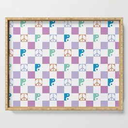 Checkered Peace Symbol & Yin Yang Pattern \\ Funky Multicolor Serving Tray