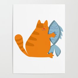 Chonk cat and fish Poster