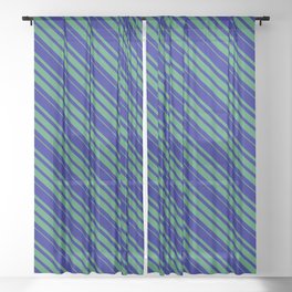 [ Thumbnail: Blue & Sea Green Colored Lines/Stripes Pattern Sheer Curtain ]