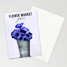 Vintage Blue Poppy Flower Market Paris,Museum,Floral,Exhibition,Fresh,France,Boho,Refreshing,Garden,Botanical,Nature, Stationery Card